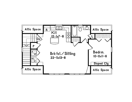 3 Car Garage Apartment Plan 45114 with 1 Beds, 1 Baths Second Level Plan