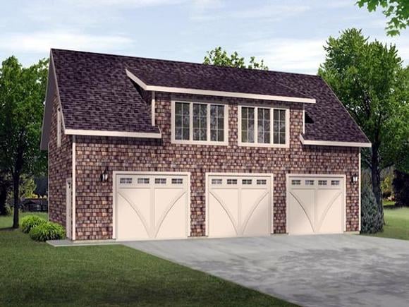 3 Car Garage Apartment Plan 45114 with 1 Beds, 1 Baths Elevation