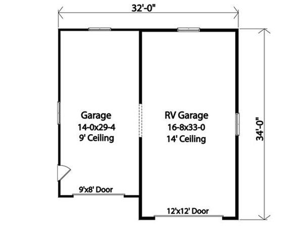 2 Car Garage Plan 45118, RV Storage Level One