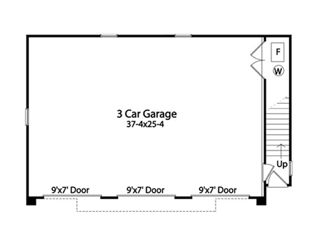 3 Car Garage Apartment Plan 45120 with 2 Beds, 1 Baths First Level Plan