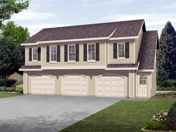 3 Car Garage Apartment Plan 45120 with 2 Beds, 1 Baths Elevation
