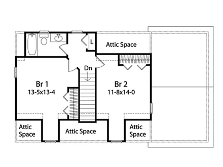 2 Car Garage Apartment Plan 45122 with 2 Beds, 2 Baths Second Level Plan