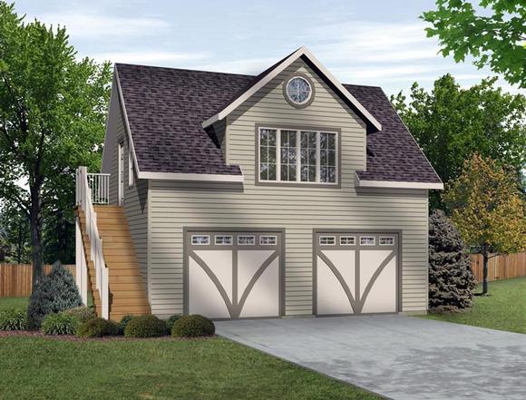 2 Car Garage Plan 45134 with 1 Beds, 1 Baths Elevation