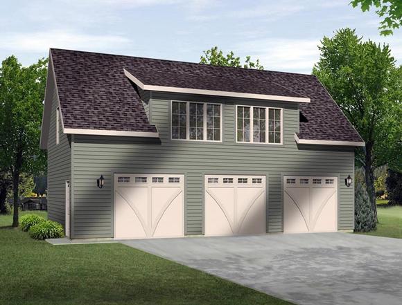 3 Car Garage Plan 45135 with 1 Beds, 1 Baths Elevation