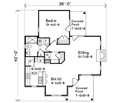 Cabin, Cottage, Country, Ranch, Traditional House Plan 45151 with 1 Beds, 1 Baths First Level Plan