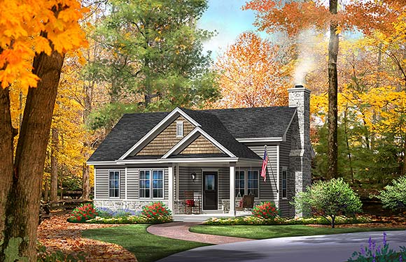 Cabin, Cottage, Country, Ranch, Traditional House Plan 45151 with 1 Beds, 1 Baths Elevation