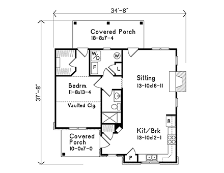 Cabin, Ranch, Traditional House Plan 45152 with 1 Beds, 1 Baths First Level Plan