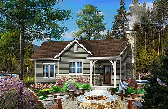 Cabin, Country, Traditional House Plan 45153 with 1 Beds, 1 Baths Elevation