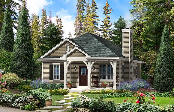 Cabin, Country, Traditional House Plan 45154 with 2 Beds, 2 Baths Elevation