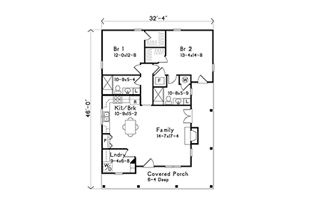 Country House Plan 45155 with 2 Beds, 2 Baths First Level Plan