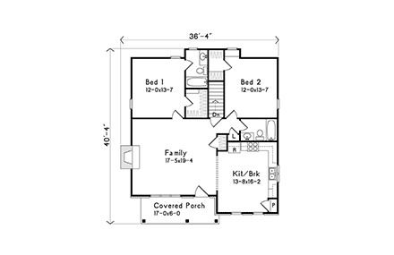 Cottage, Country, Craftsman, Ranch House Plan 45156 with 2 Beds, 2 Baths First Level Plan