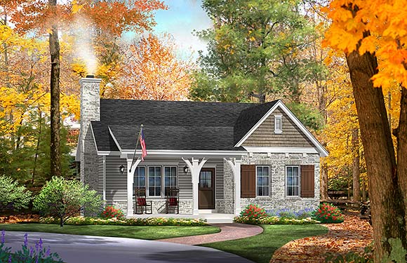 Cottage, Country, Craftsman, Ranch House Plan 45156 with 2 Beds, 2 Baths Elevation