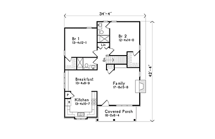 Cabin, Country, Craftsman House Plan 45157 with 2 Beds, 2 Baths First Level Plan