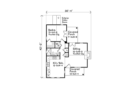 Cabin, Country House Plan 45158 with 1 Beds, 1 Baths First Level Plan