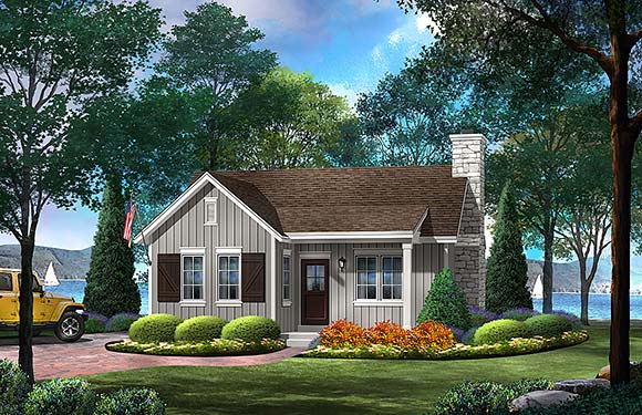 Cabin, Country House Plan 45158 with 1 Beds, 1 Baths Elevation