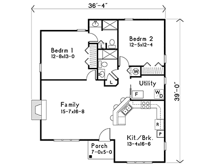 Bungalow, Cottage House Plan 45161 with 2 Beds, 2 Baths First Level Plan