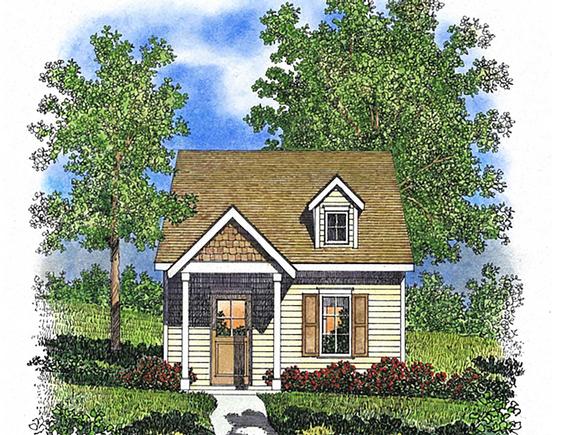 Cabin, Cottage, Narrow Lot, One-Story House Plan 45165 with 1 Beds, 1 Baths Elevation