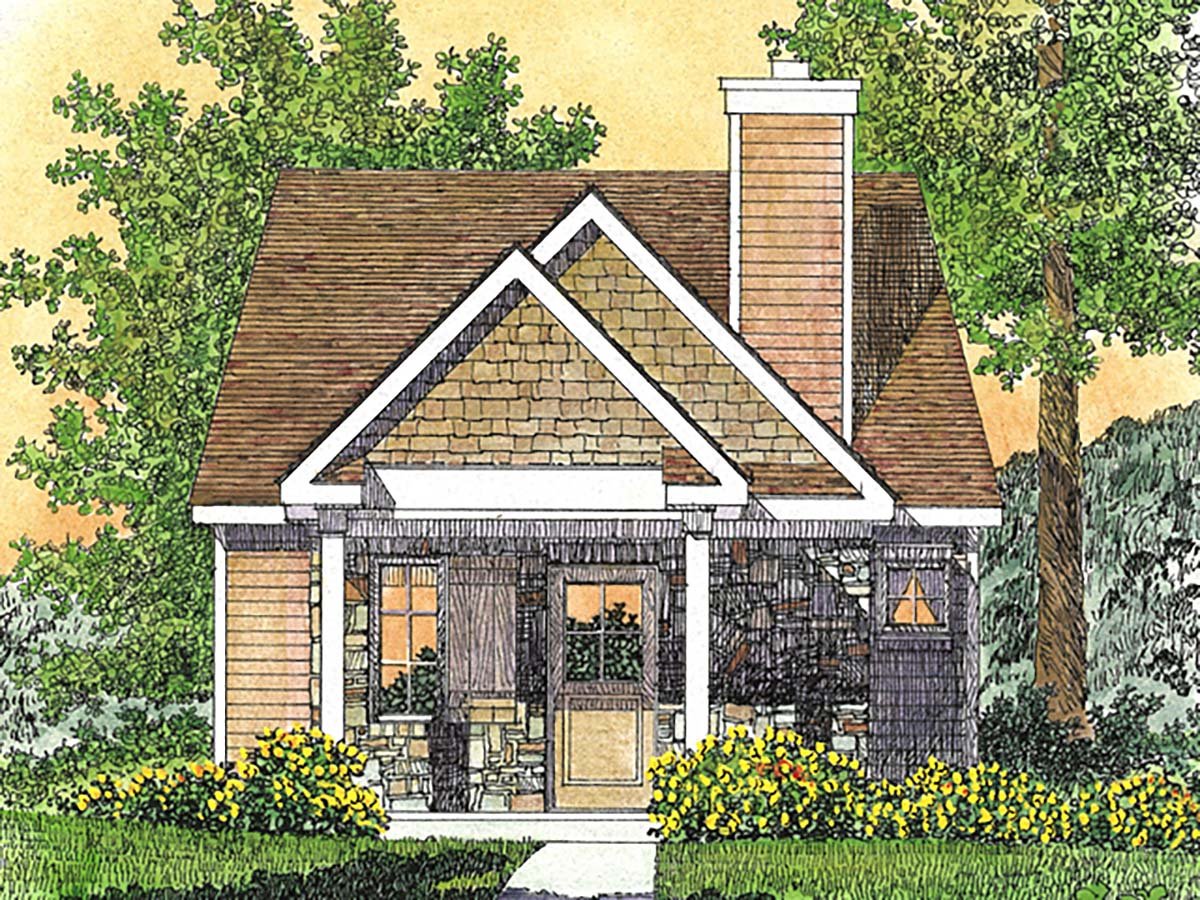 Bungalow, Cabin, Cottage, Craftsman, Narrow Lot, One-Story House Plan 45166 with 1 Beds, 1 Baths Elevation