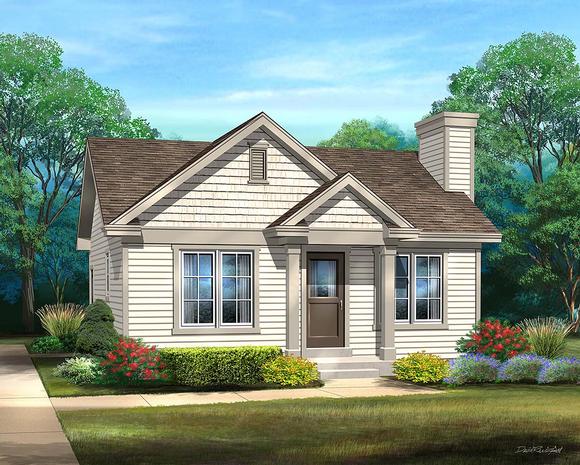 Bungalow, Cabin, Cottage, Narrow Lot, One-Story House Plan 45167 with 1 Beds, 1 Baths Elevation
