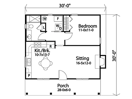 Cabin, Cottage, Country, Narrow Lot, One-Story House Plan 45168 with 1 Beds, 1 Baths First Level Plan
