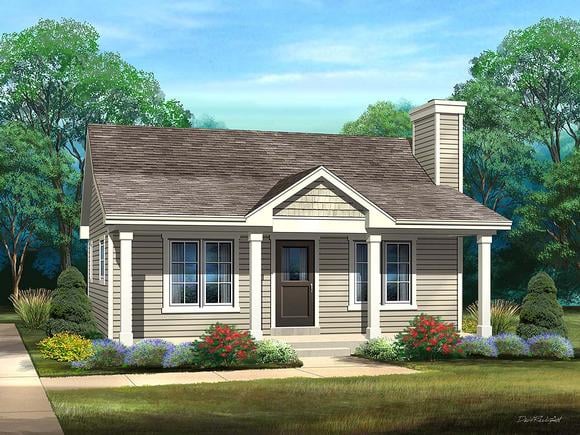 Cabin, Cottage, Country, Narrow Lot, One-Story House Plan 45168 with 1 Beds, 1 Baths Elevation