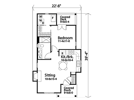 Bungalow, Cottage, One-Story House Plan 45169 with 1 Beds, 1 Baths First Level Plan