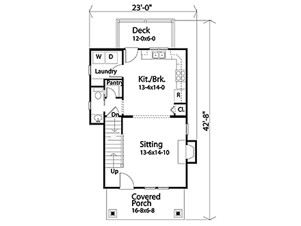 Craftsman, Narrow Lot House Plan 45170 with 1 Beds, 2 Baths First Level Plan