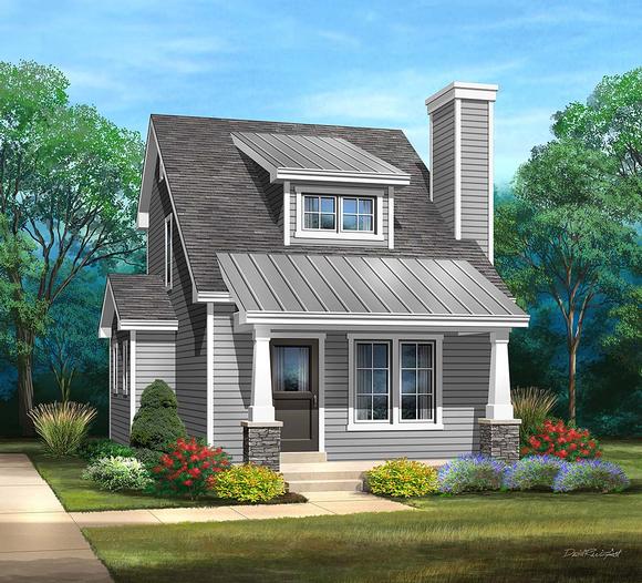 Craftsman, Narrow Lot House Plan 45170 with 1 Beds, 2 Baths Elevation