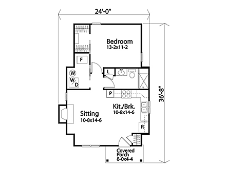 Bungalow, Cottage, Narrow Lot, One-Story House Plan 45172 with 1 Beds, 1 Baths First Level Plan