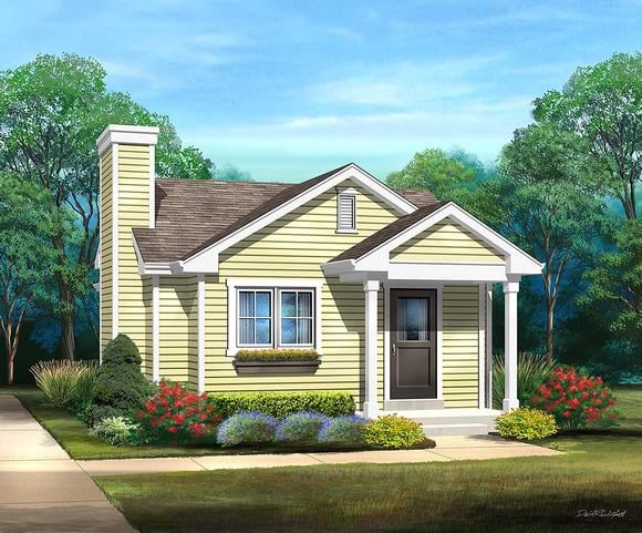 Bungalow, Cottage, Narrow Lot, One-Story House Plan 45172 with 1 Beds, 1 Baths Elevation