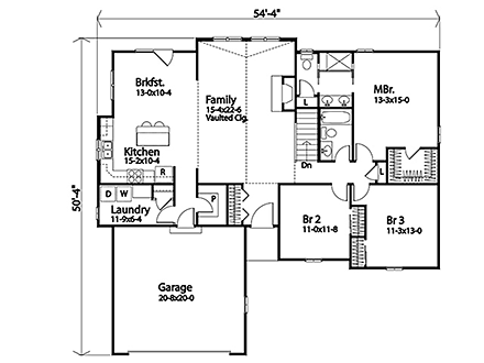 Ranch House Plan 45175 with 3 Beds, 2 Baths, 2 Car Garage First Level Plan