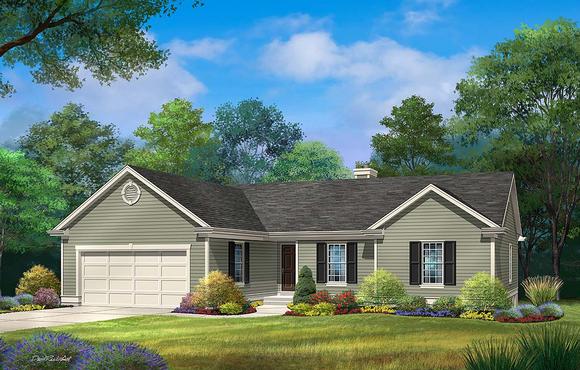 Ranch House Plan 45175 with 3 Beds, 2 Baths, 2 Car Garage Elevation