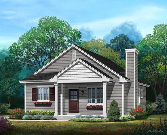 Bungalow, Cottage, Narrow Lot, One-Story House Plan 45177 with 3 Beds, 2 Baths Elevation