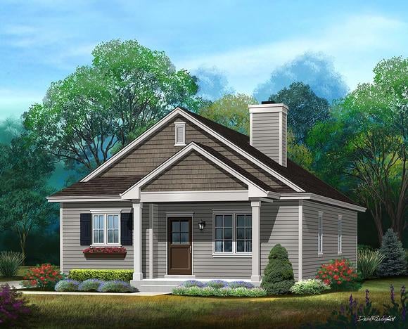 Bungalow, Cottage, Narrow Lot, One-Story House Plan 45179 with 3 Beds, 2 Baths Elevation
