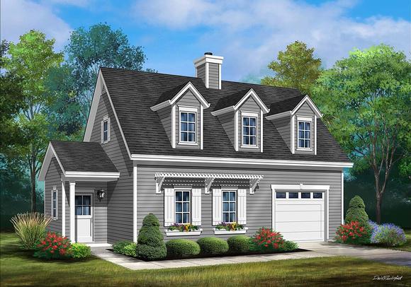 Cape Cod, Cottage, Traditional House Plan 45180 with 1 Beds, 2 Baths, 1 Car Garage Elevation