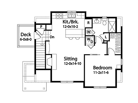 Farmhouse, Traditional 2 Car Garage Apartment Plan 45183 with 1 Beds, 1 Baths Second Level Plan
