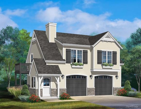 Farmhouse, Traditional 2 Car Garage Apartment Plan 45183 with 1 Beds, 1 Baths Elevation