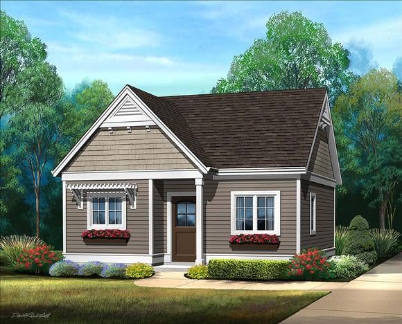 Cottage, Narrow Lot, One-Story House Plan 45184 with 1 Beds, 1 Baths Elevation