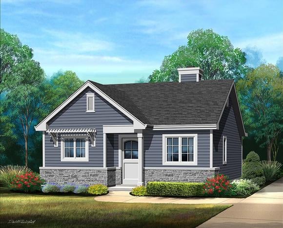 Bungalow, Cottage, Narrow Lot, One-Story House Plan 45185 with 1 Beds, 1 Baths Elevation