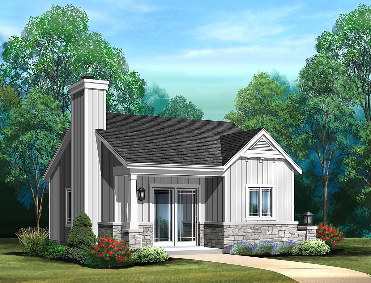 Bungalow, Cottage, Narrow Lot, One-Story House Plan 45186 with 1 Beds, 1 Baths Elevation