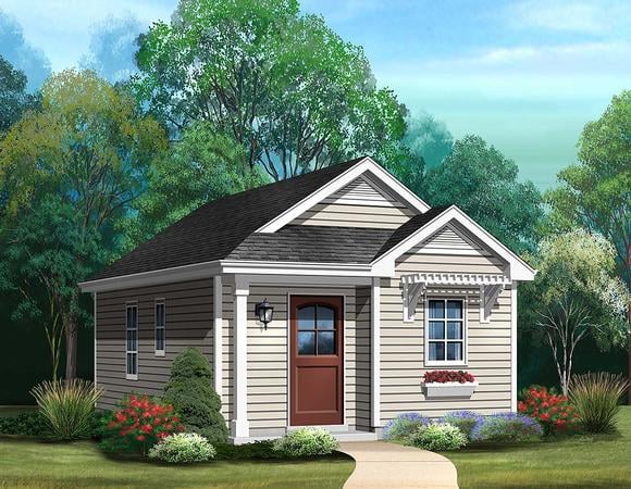 Cottage, Narrow Lot, One-Story House Plan 45187 with 1 Beds, 1 Baths Elevation