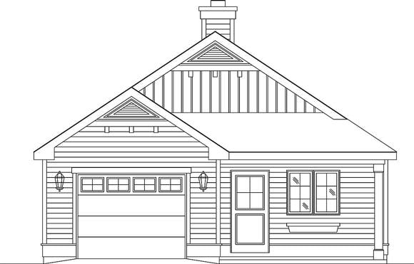 Narrow Lot, One-Story House Plan 45189 with 2 Beds, 1 Baths, 1 Car Garage Elevation