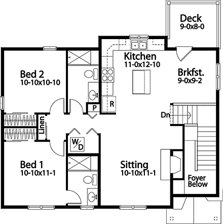 Traditional House Plan 45190 with 2 Beds, 3 Baths, 2 Car Garage Second Level Plan