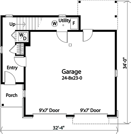 Traditional 2 Car Garage Apartment Plan 45191 with 1 Beds, 1 Baths First Level Plan
