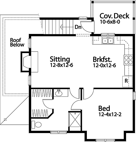 Traditional 2 Car Garage Apartment Plan 45191 with 1 Beds, 1 Baths Second Level Plan