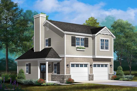 Traditional 2 Car Garage Apartment Plan 45191 with 1 Beds, 1 Baths Elevation