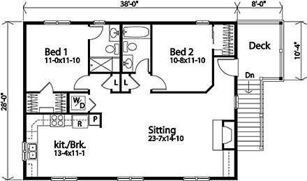 Traditional 3 Car Garage Apartment Plan 45192 with 2 Beds, 2 Baths Second Level Plan