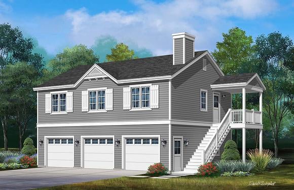 Traditional 3 Car Garage Apartment Plan 45192 with 2 Beds, 2 Baths Elevation