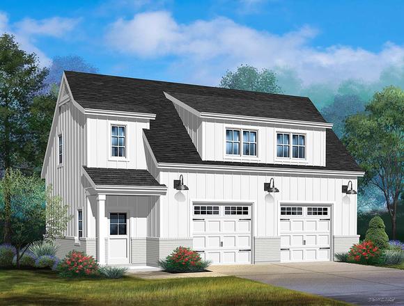 Country, Craftsman, Traditional 2 Car Garage Plan 45193 with 1 Beds, 1 Baths Elevation