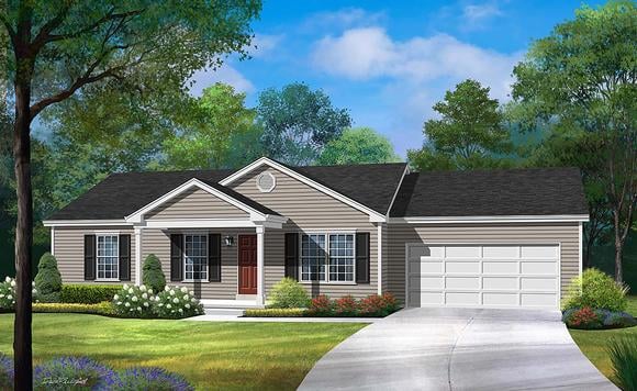 Ranch, Traditional House Plan 45194 with 3 Beds, 2 Baths, 2 Car Garage Elevation